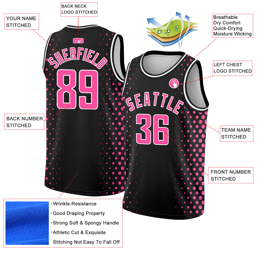 Custom Black Pink-White Halftone Authentic City Edition Basketball Jersey