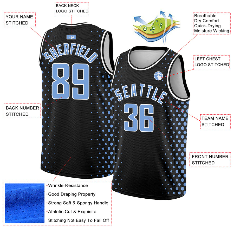 Custom Black Light Blue-White Halftone Authentic City Edition Basketball Jersey