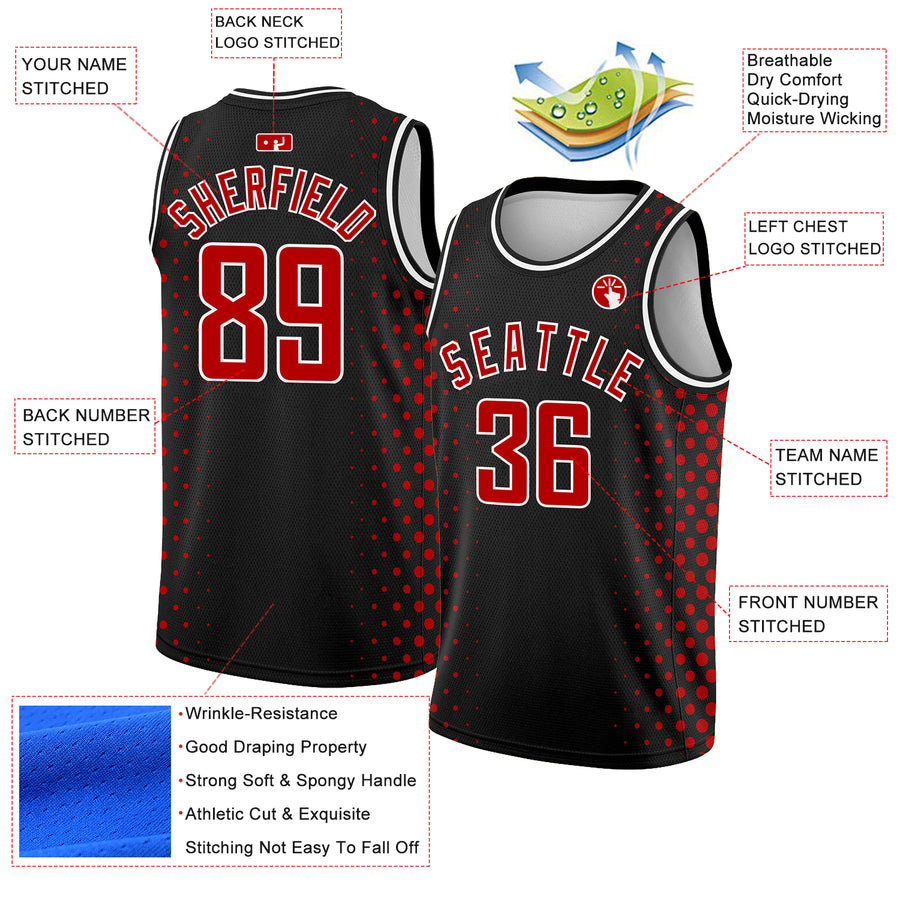 Custom Black Red-White Halftone Authentic City Edition Basketball Jersey