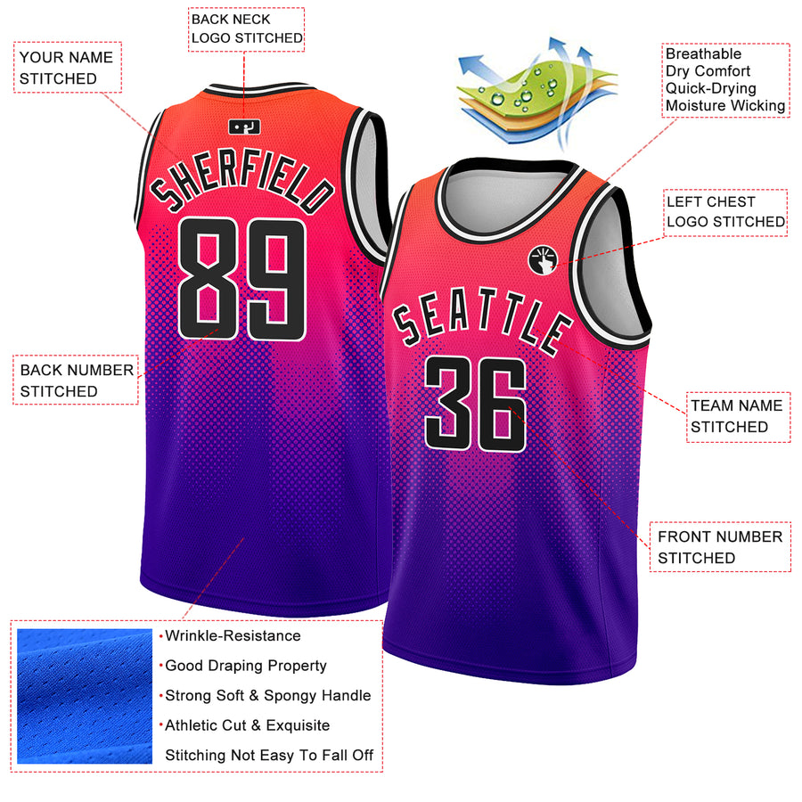 Custom Neon Pink Black-Purple 3D Pattern Design Halftone Gradient Authentic City Edition Basketball Jersey