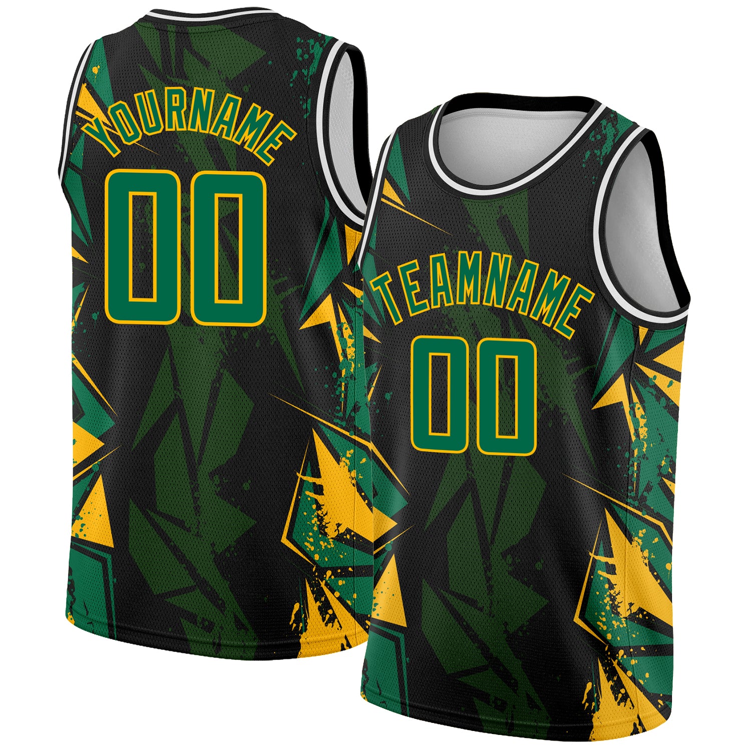 Custom 3D Pattern Basketball Jersey Black Kelly Green-Gold Design