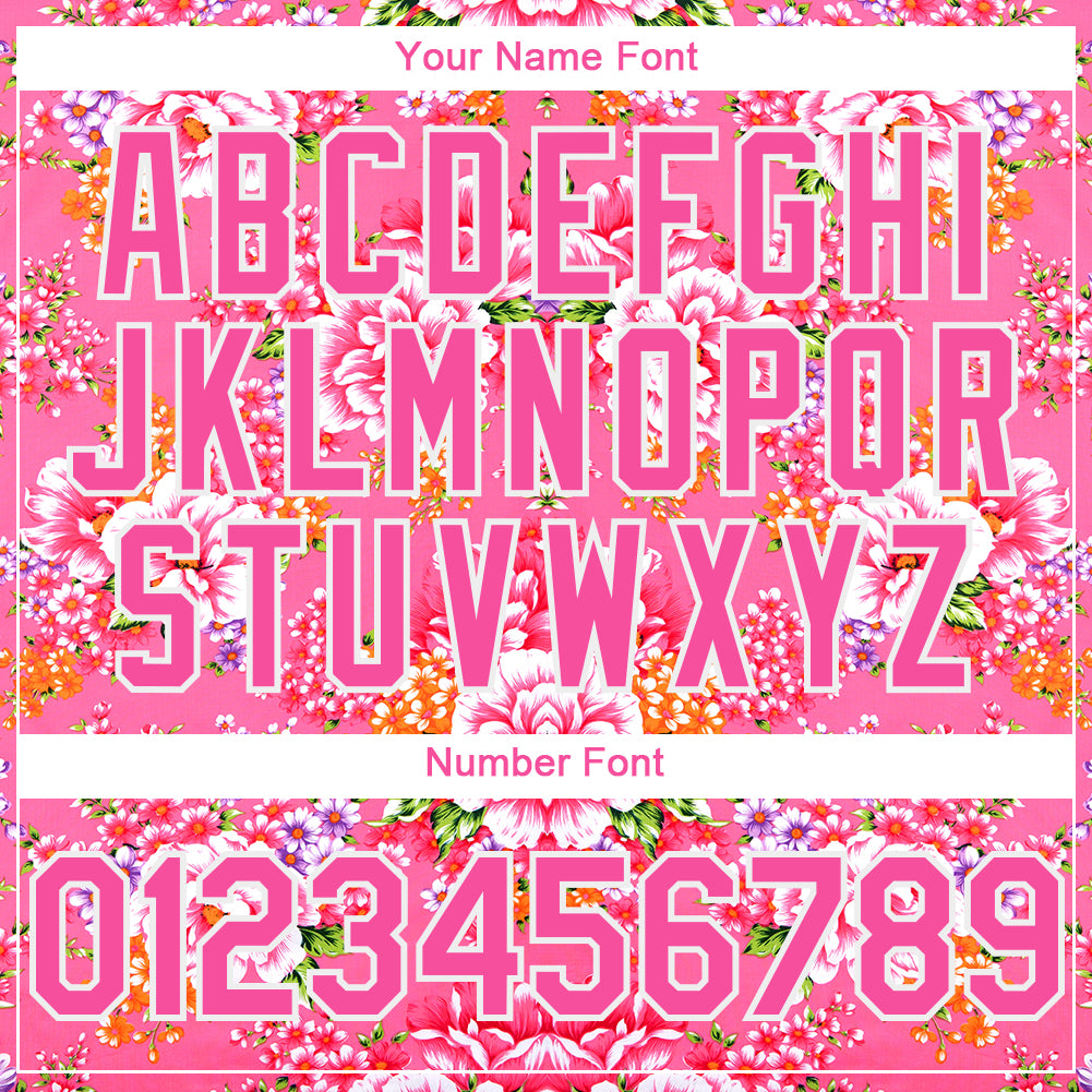 Custom Neon Pink Pink-White 3D Pattern Design Northeast China Big Flower Authentic Baseball Jersey