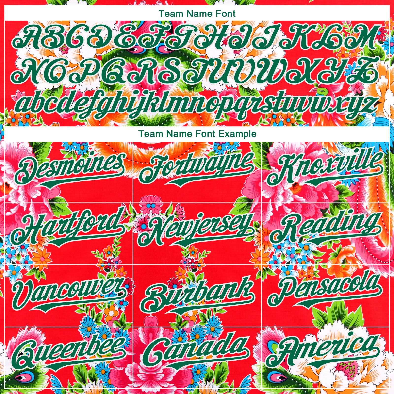 Custom Red Kelly Green-White 3D Pattern Design Northeast China Big Flower Authentic Baseball Jersey