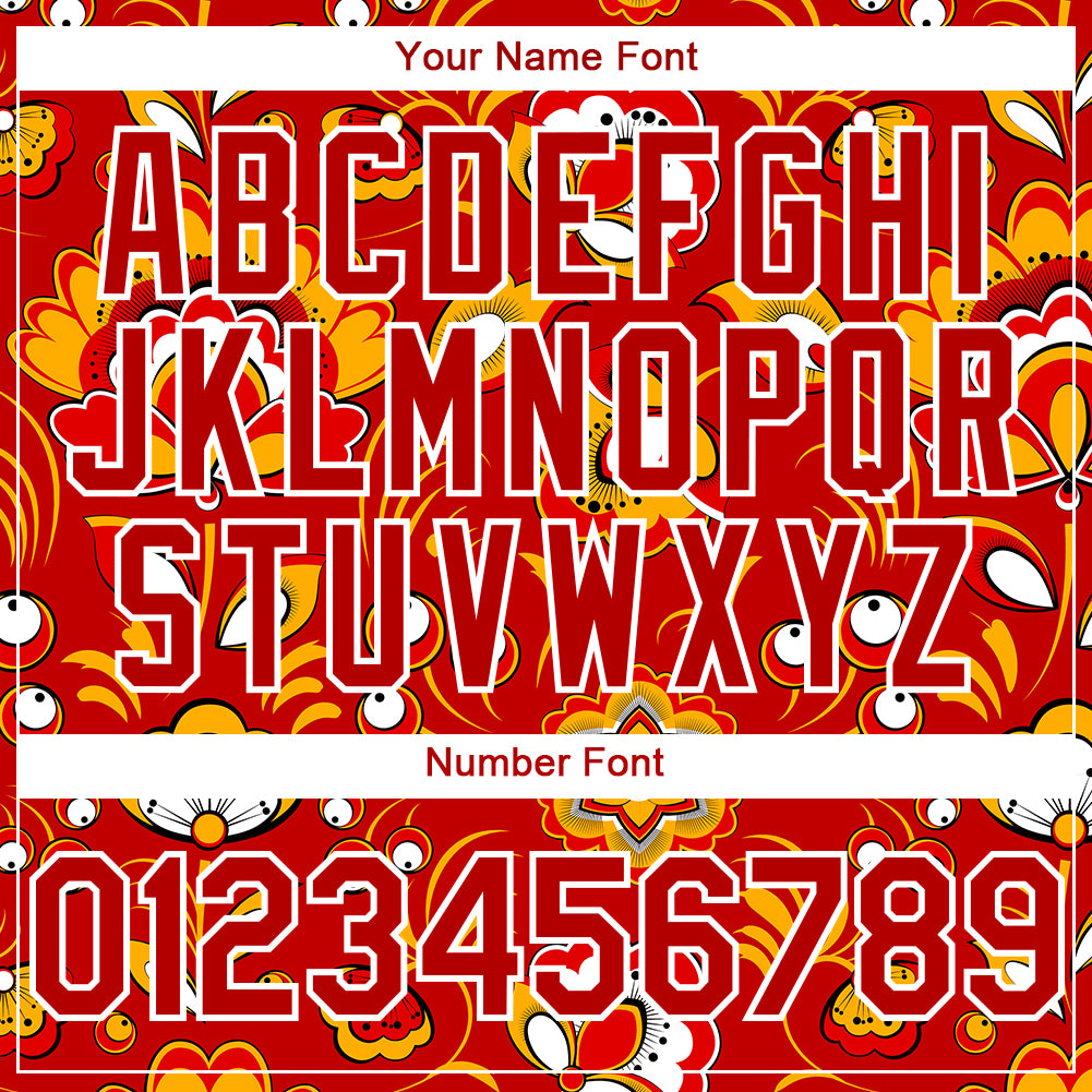 Custom Red White 3D Pattern Design Northeast China Big Flower Authentic Baseball Jersey