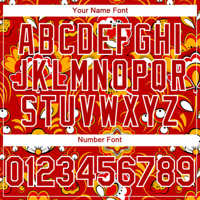 Custom Red White 3D Pattern Design Northeast China Big Flower Authentic Baseball Jersey