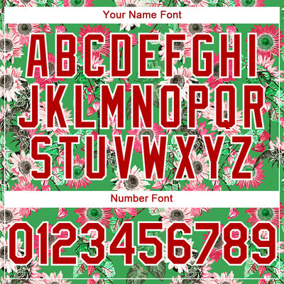 Custom Grass Green Red-White 3D Pattern Design Northeast China Big Flower Authentic Baseball Jersey