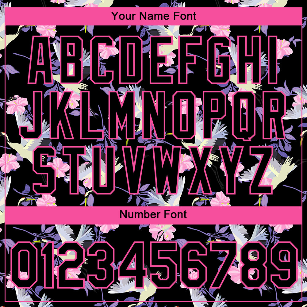 Custom Black Pink 3D Pattern Design Flowers And Crane Performance T-Shirt