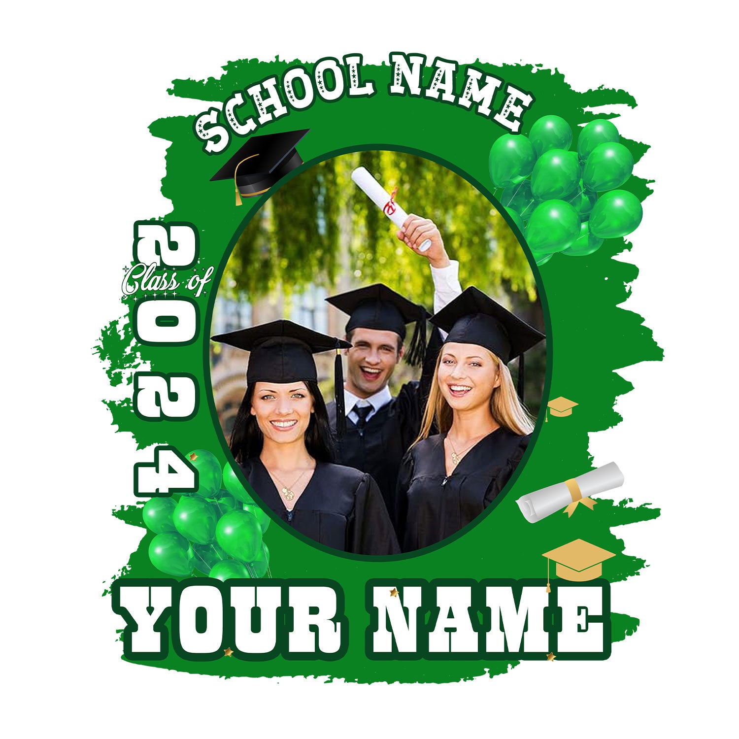 Custom White Green 3D Graduation Performance T-Shirt