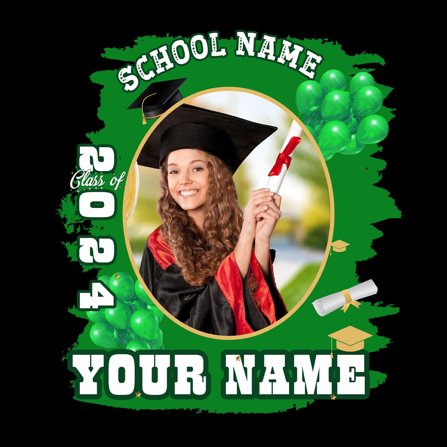 Custom Black White-Green 3D Graduation Performance T-Shirt