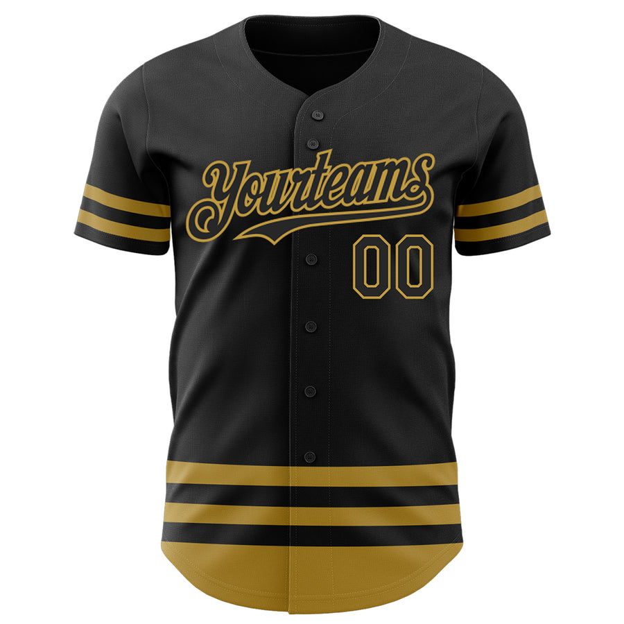 Custom Black Old Gold Line Authentic Baseball Jersey