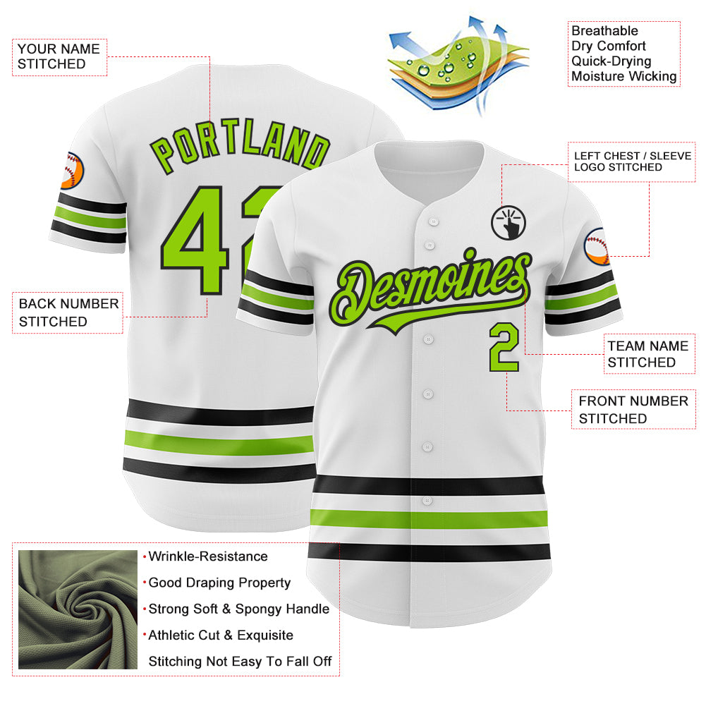 Custom White Neon Green-Black Line Authentic Baseball Jersey