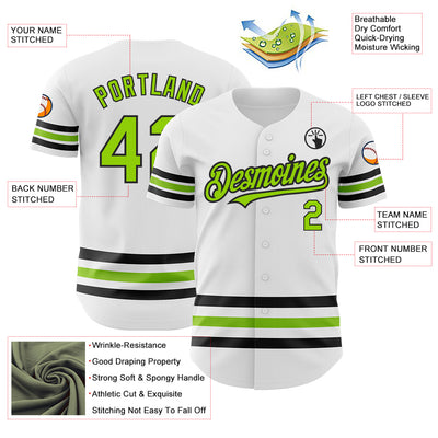 Custom White Neon Green-Black Line Authentic Baseball Jersey