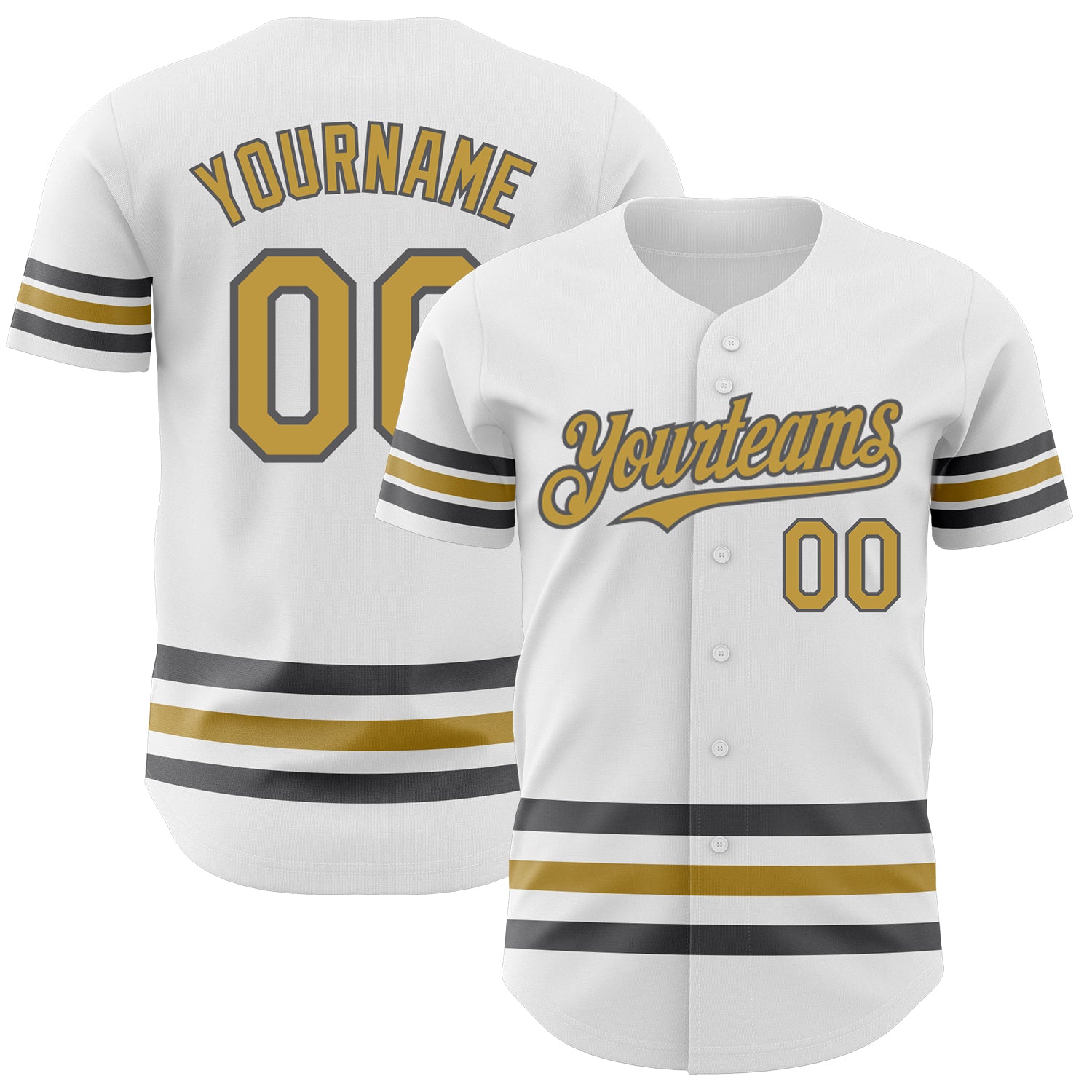 Custom White Old Gold-Steel Gray Line Authentic Baseball Jersey