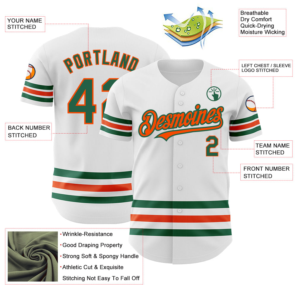 Custom White Kelly Green-Orange Line Authentic Baseball Jersey