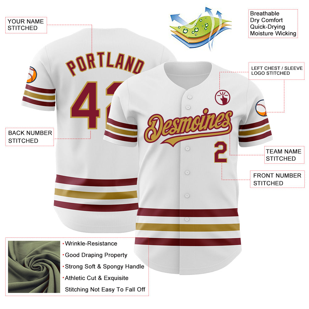 Custom White Crimson-Old Gold Line Authentic Baseball Jersey