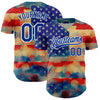 Custom Red Royal-White 3D American Flag Patriotic Authentic Baseball Jersey