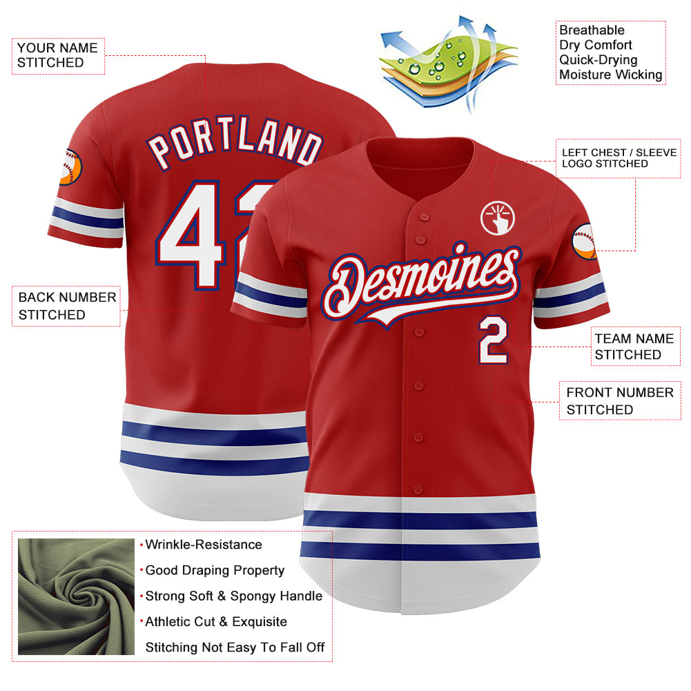 Custom Red White-Royal Line Authentic Baseball Jersey