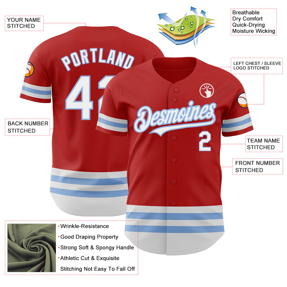 Custom Red White-Light Blue Line Authentic Baseball Jersey