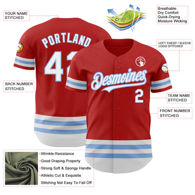 Custom Red White-Light Blue Line Authentic Baseball Jersey