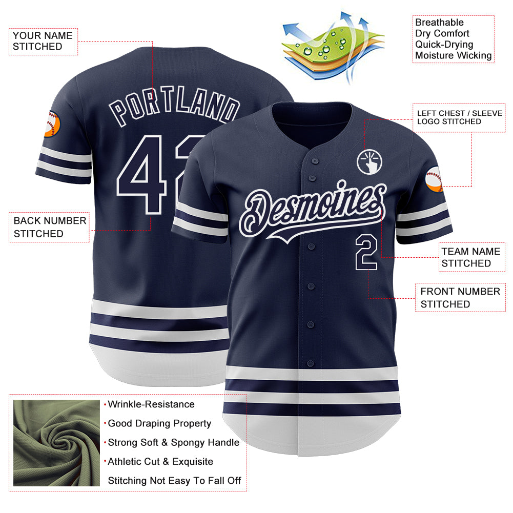 Custom Navy White Line Authentic Baseball Jersey