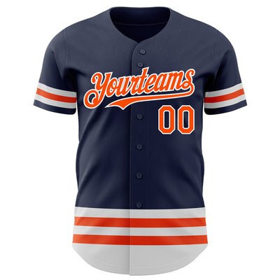 Custom Navy Orange-White Line Authentic Baseball Jersey