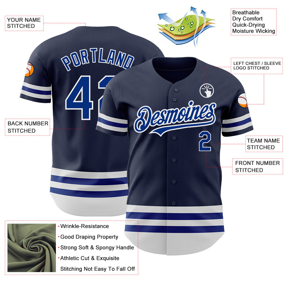 Custom Navy Royal-White Line Authentic Baseball Jersey