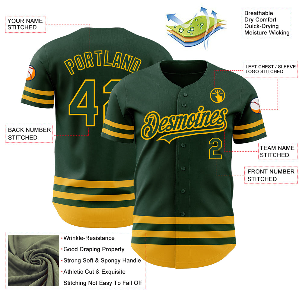 Custom Green Gold Line Authentic Baseball Jersey