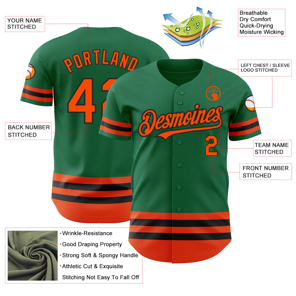 Custom Kelly Green Orange-Black Line Authentic Baseball Jersey