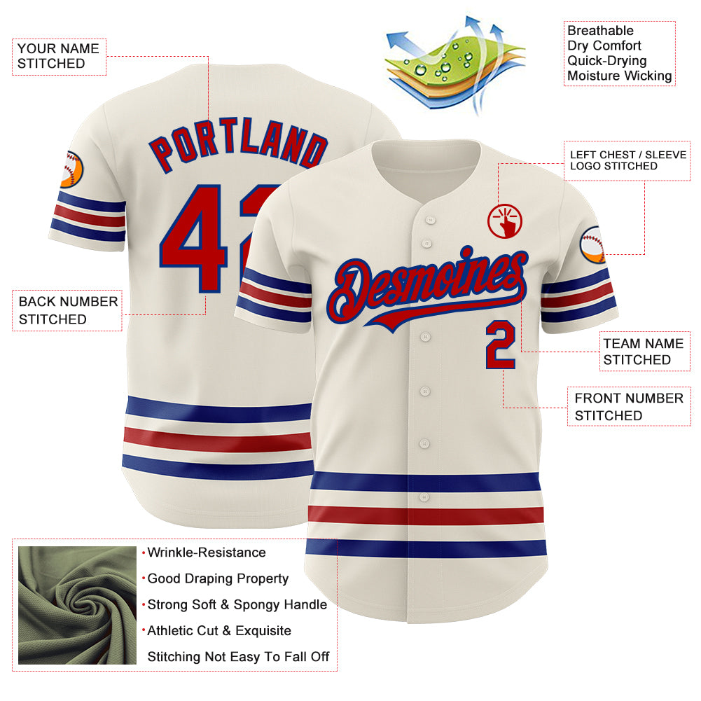 Custom Cream Red-Royal Line Authentic Baseball Jersey