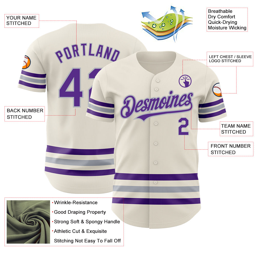 Custom Cream Purple-Gray Line Authentic Baseball Jersey
