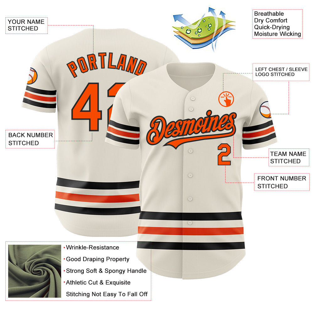 Custom Cream Orange-Black Line Authentic Baseball Jersey
