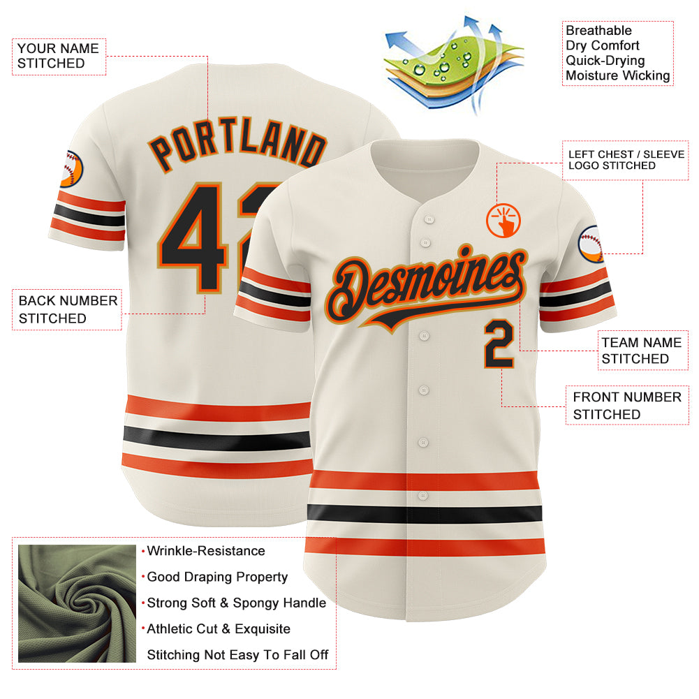 Custom Cream Black Orange-Old Gold Line Authentic Baseball Jersey