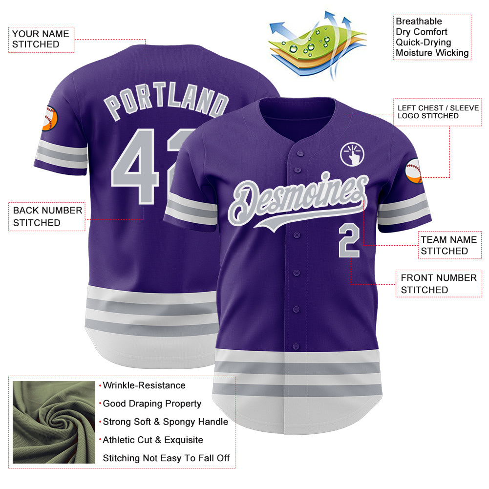 Custom Purple Gray-White Line Authentic Baseball Jersey