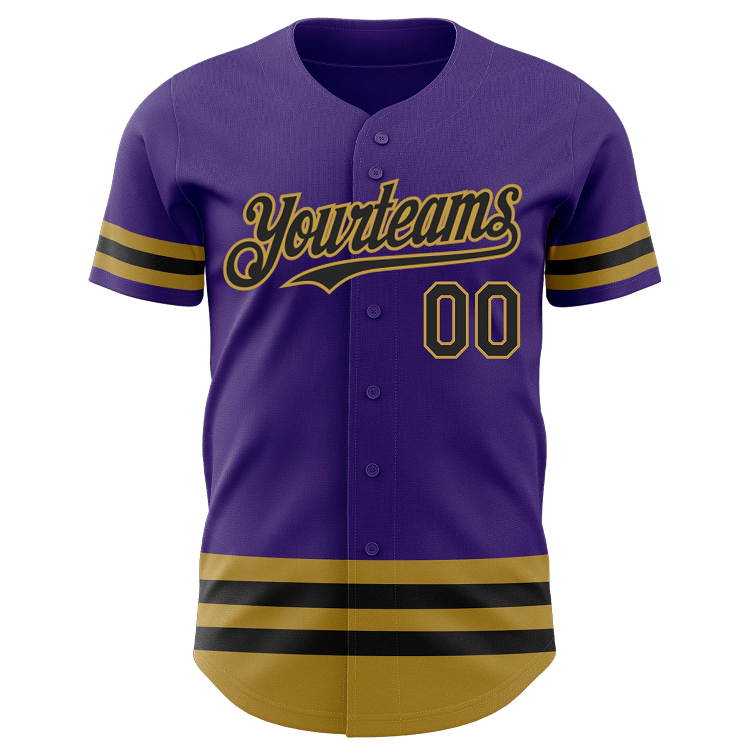 Custom Purple Black-Old Gold Line Authentic Baseball Jersey