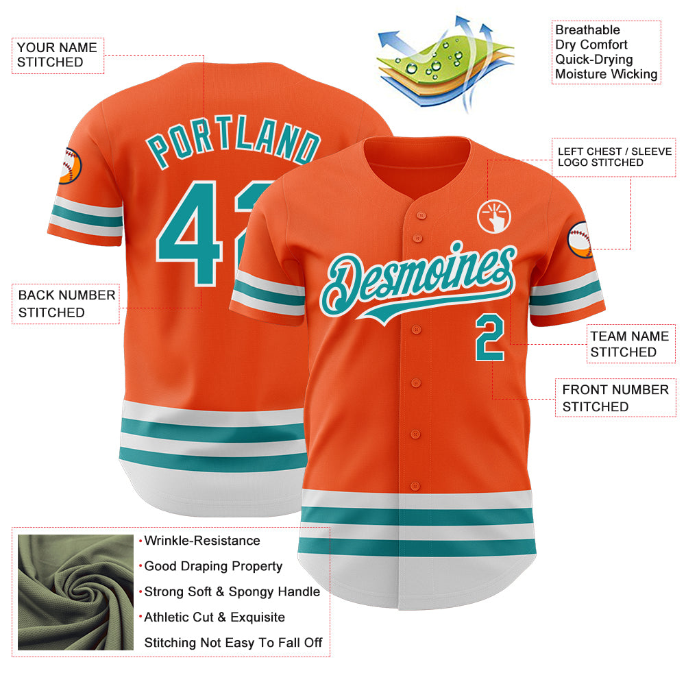 Custom Orange Teal-White Line Authentic Baseball Jersey