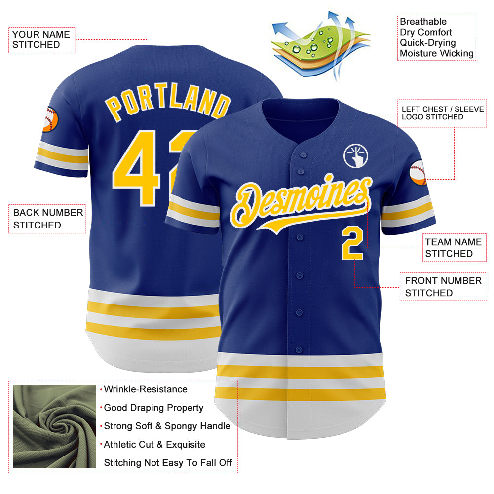 Custom Royal Yellow-White Line Authentic Baseball Jersey