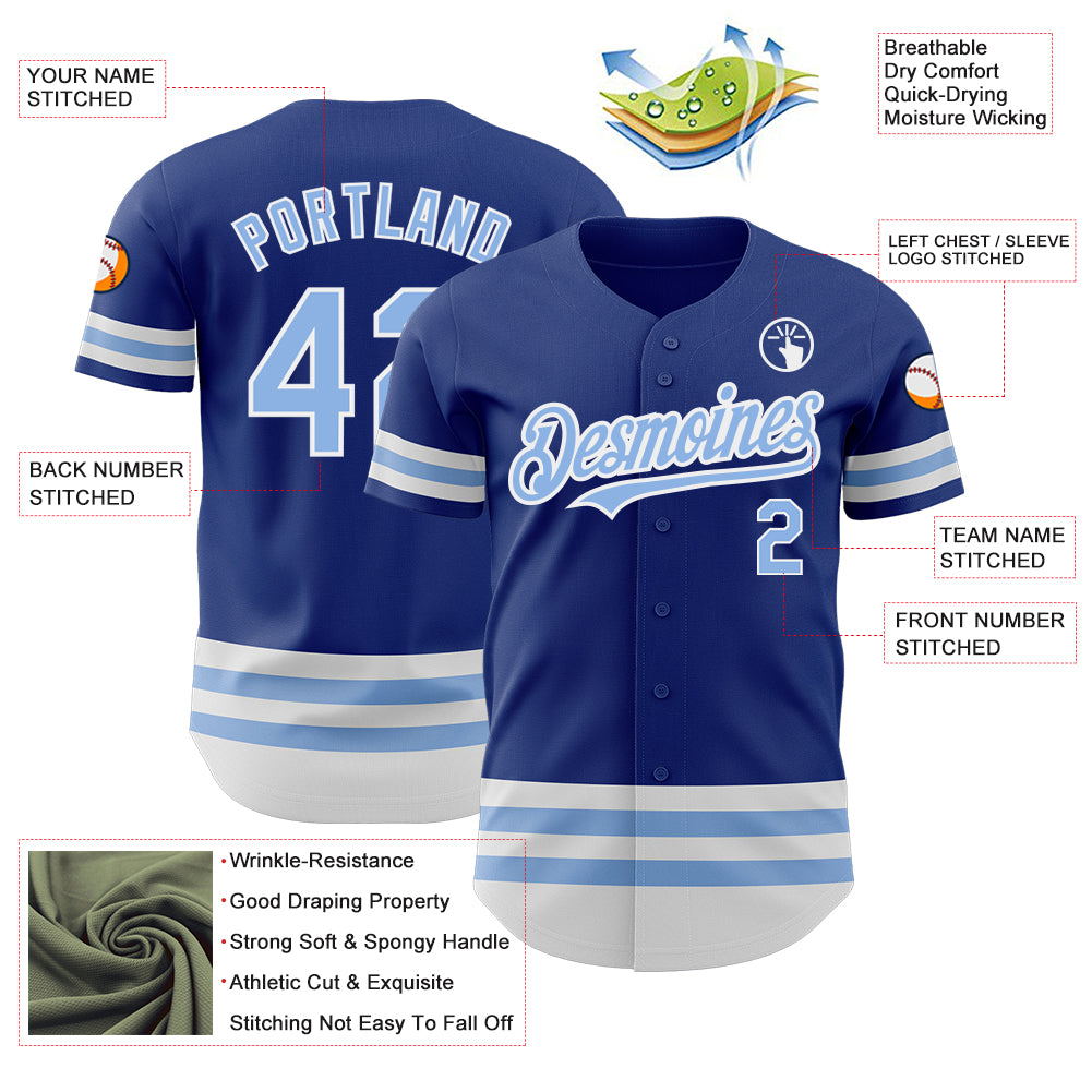 Custom Royal Light Blue-White Line Authentic Baseball Jersey