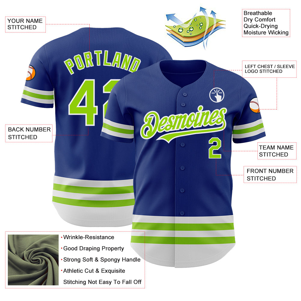 Custom Royal Neon Green-White Line Authentic Baseball Jersey