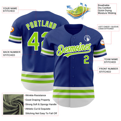 Custom Royal Neon Green-White Line Authentic Baseball Jersey
