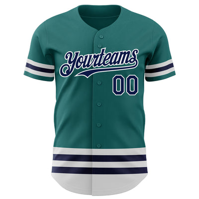 Custom Teal Navy-White Line Authentic Baseball Jersey