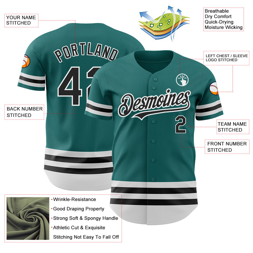 Custom Teal Black-White Line Authentic Baseball Jersey