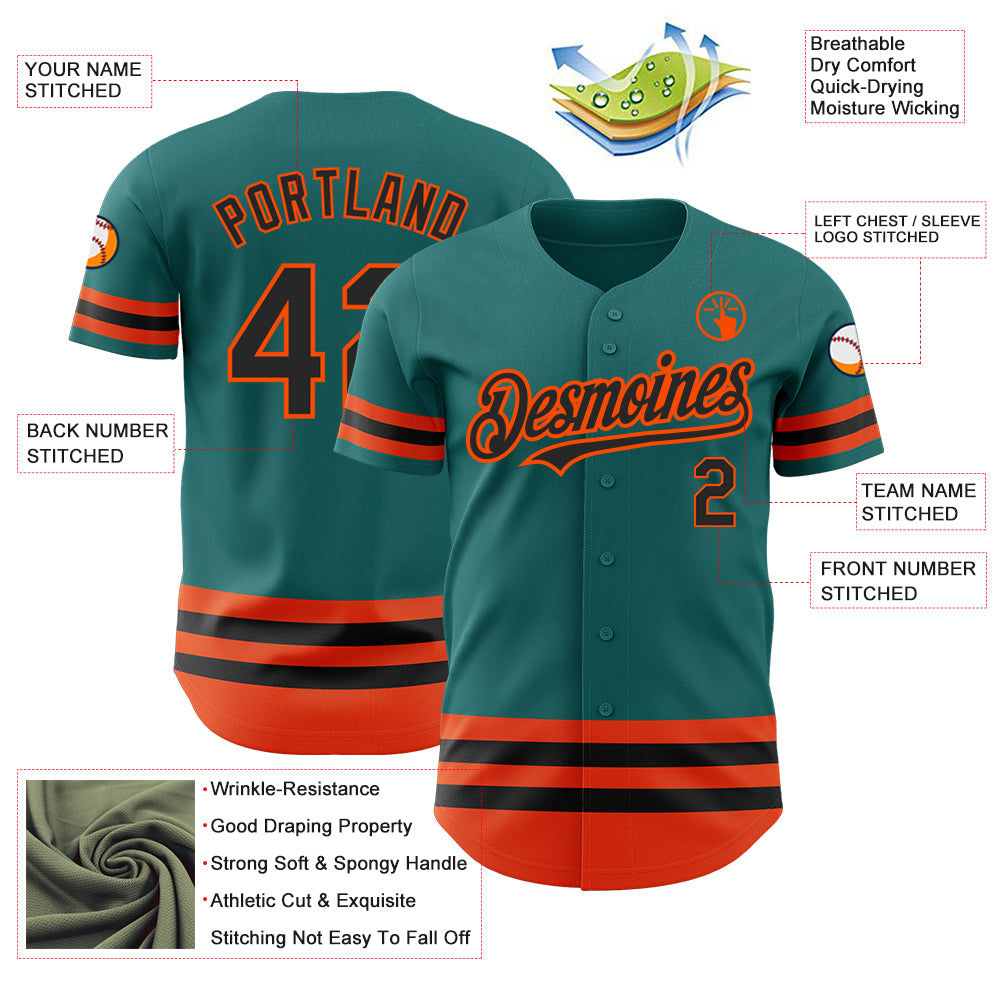 Custom Teal Black-Orange Line Authentic Baseball Jersey