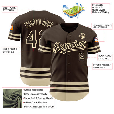 Custom Brown Cream Line Authentic Baseball Jersey