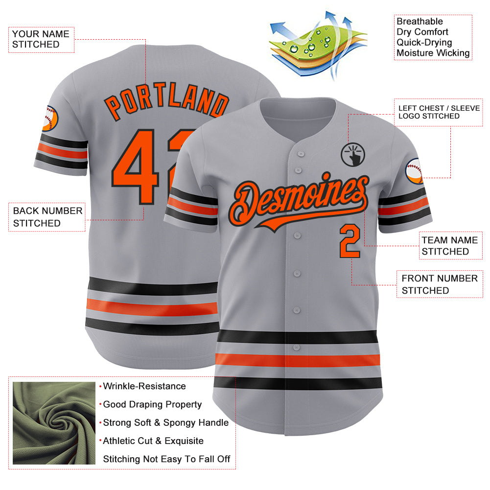 Custom Gray Orange-Black Line Authentic Baseball Jersey