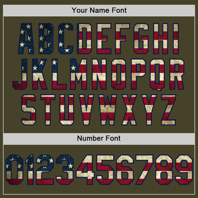 Custom Olive Vintage USA Flag Navy-Cream Line Authentic Salute To Service Baseball Jersey