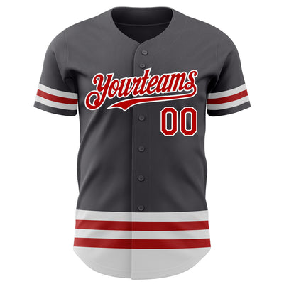 Custom Steel Gray Red-White Line Authentic Baseball Jersey