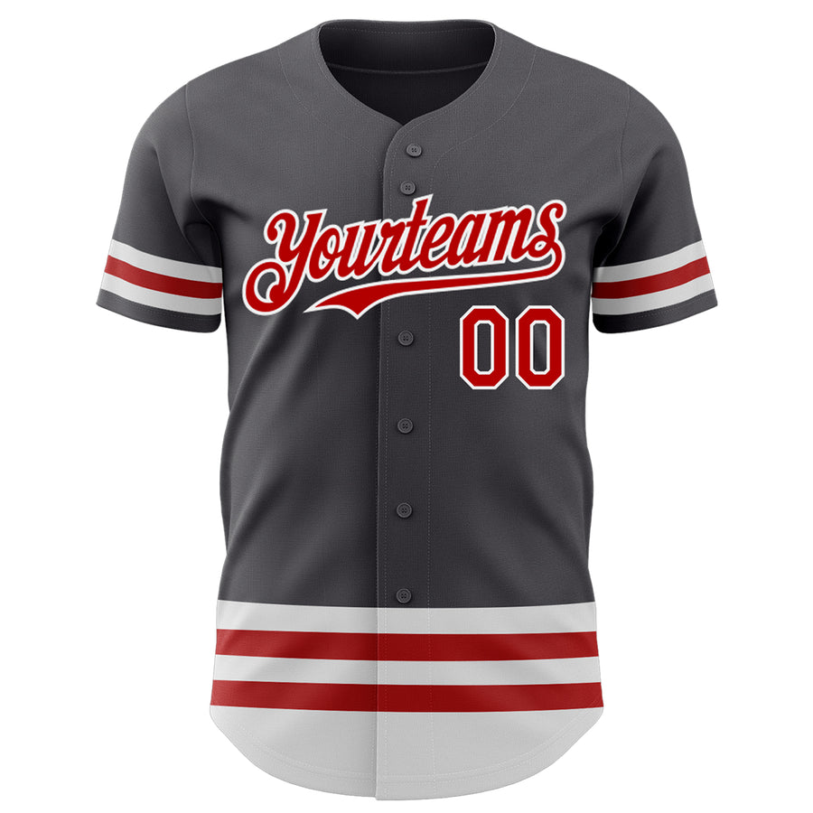 Custom Steel Gray Red-White Line Authentic Baseball Jersey