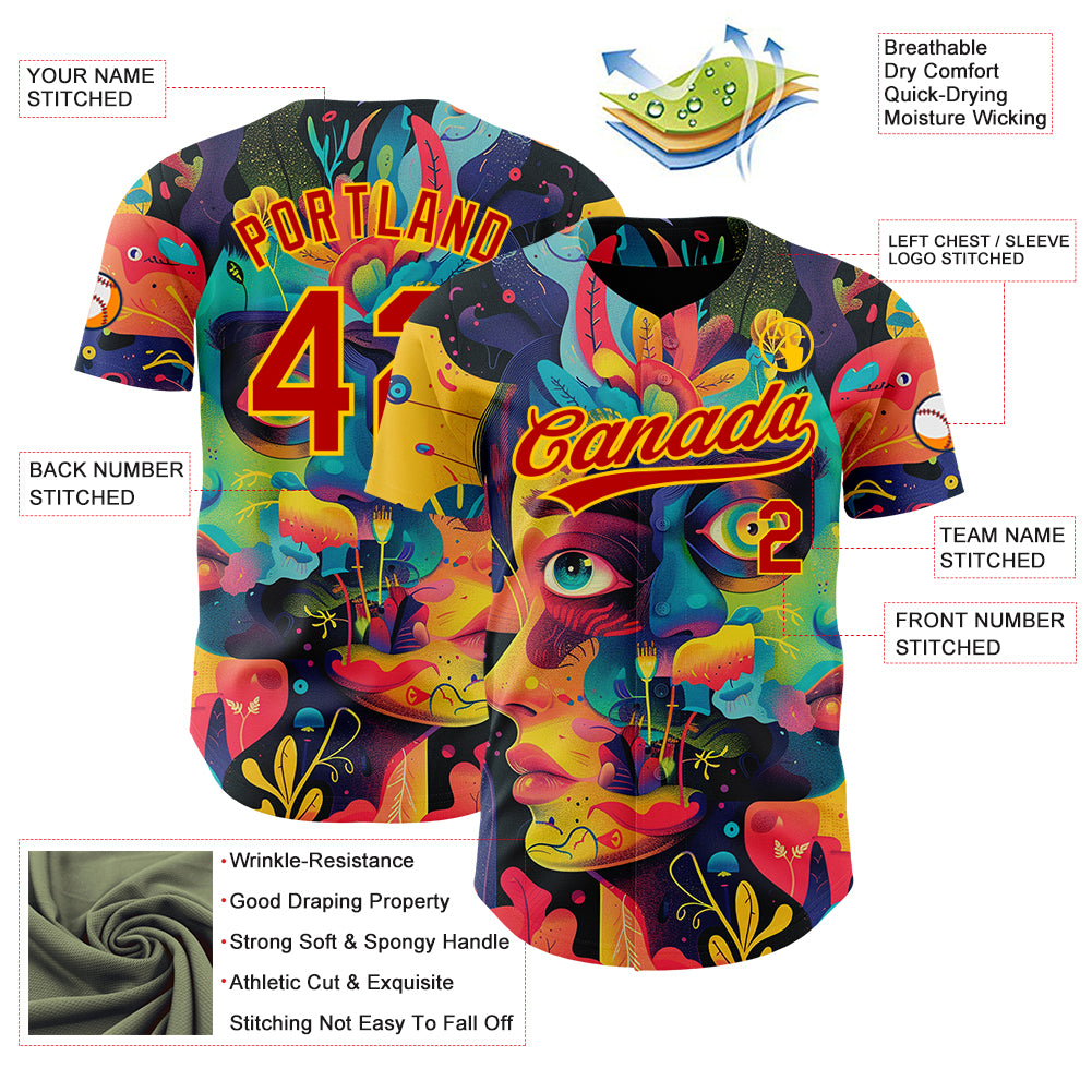 Custom Black Red-Yellow 3D Pattern Design Abstract Painting Authentic Baseball Jersey
