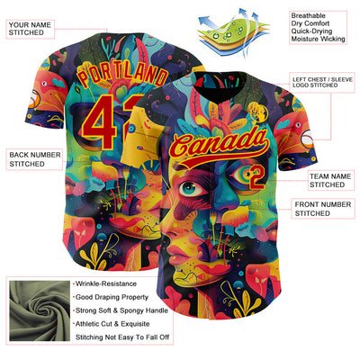 Custom Black Red-Yellow 3D Pattern Design Abstract Painting Authentic Baseball Jersey