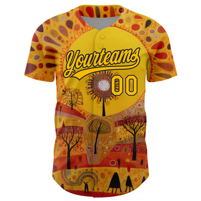 Custom Gold Black 3D Pattern Design Abstract Painting Authentic Baseball Jersey